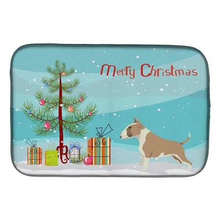 Carolines Treasures Fawn & White Bull Terrier Christmas Tree Dish Drying Mat CK3528DDM